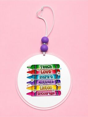 Teacher Inspirational Crayon Car Charm- Purple Accent 4in